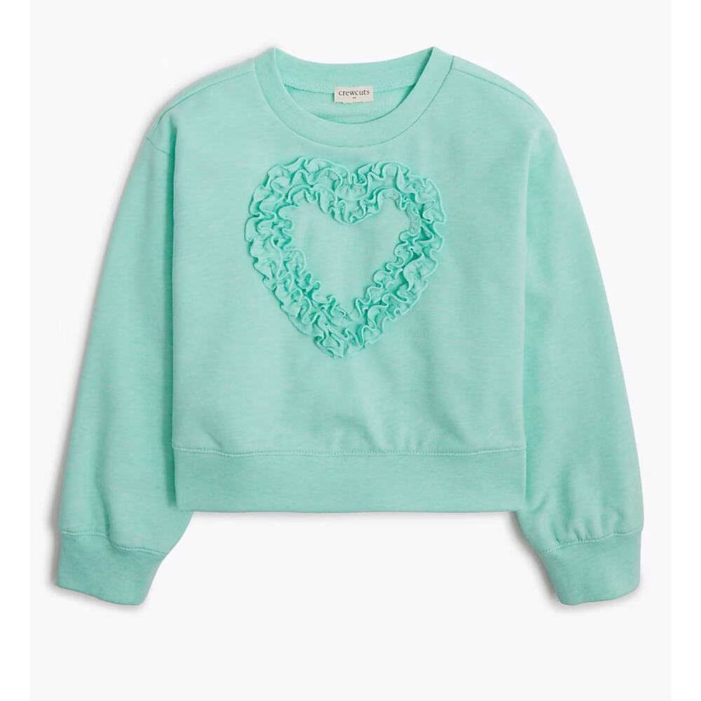 J Crew crewcuts Girls Ruffle Heart Sweatshirt S 6 7 Green NWT CD614 J.Crew